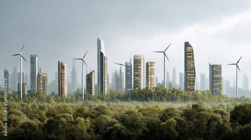 Fototapeta premium Modern city nestled in a forest