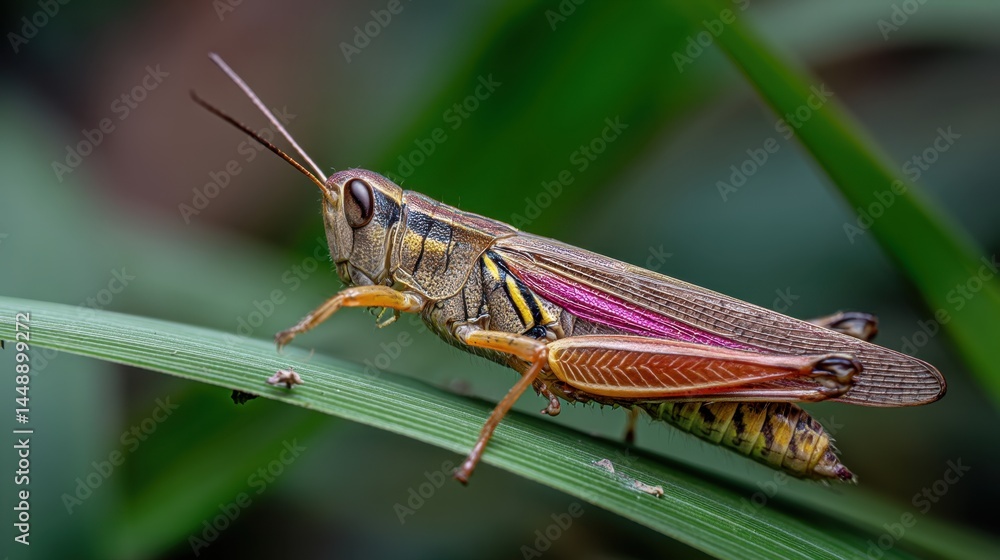 Grasshopper on Green Leaf: Macro View of Insect Life Grasshopper on Green Leaf: Macro View of Insect Life