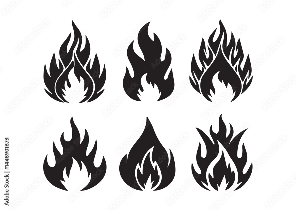 Fire flame icon set, Fire flame Silhouette Vector Fire flame icon set, Fire flame Silhouette Vector