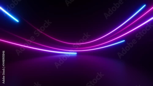 Neon energy beams abstract background. Colorful rays of light animation. Shiny lasers motion texture with copy space. Seamless loop.