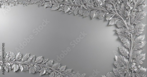 Silver leaf lace border, shimmering metallic backdrop, luxury, decor, border
