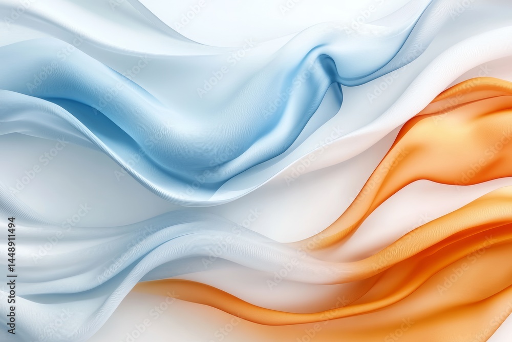 Obraz premium A peaceful abstract artwork showcases soft, billowy layers of transparent fabric in pastel shades of orange and blue, generating a calming and heavenly atmosphere