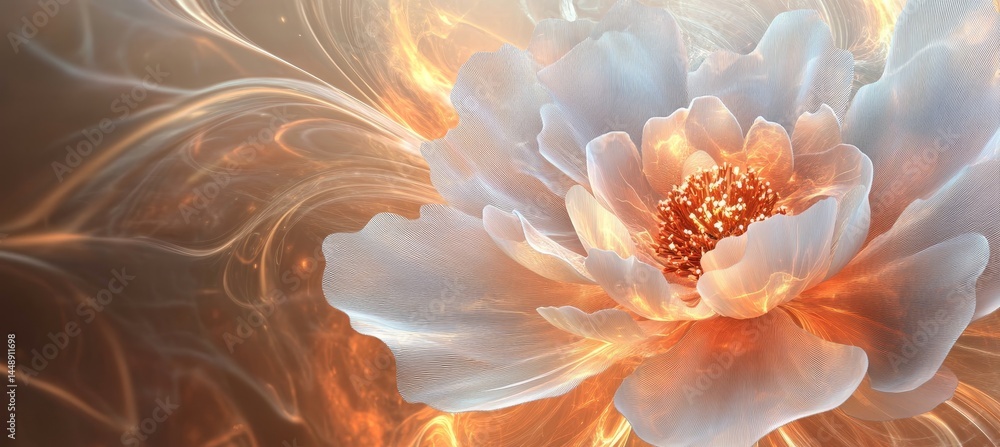 The blossoming flower is beautifully captured in a vibrant digital illustration, boasting delicate orange petals and intricate white accents that convey a sense of peacefulness and sophistication The blossoming flower is beautifully captured in a vibrant digital illustration, boasting delicate orange petals and intricate white accents that convey a sense of peacefulness and sophistication