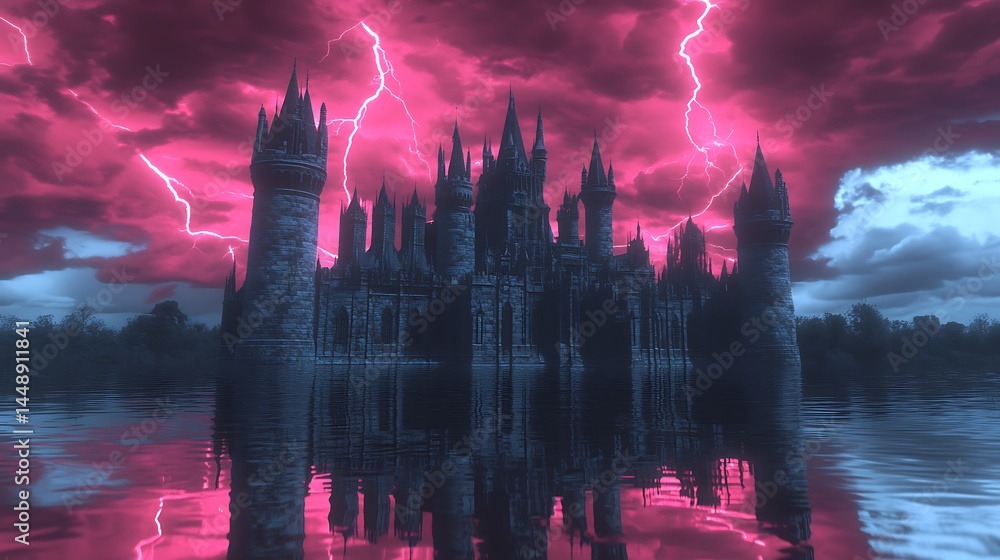 Obraz premium Dark castle in stormy weather