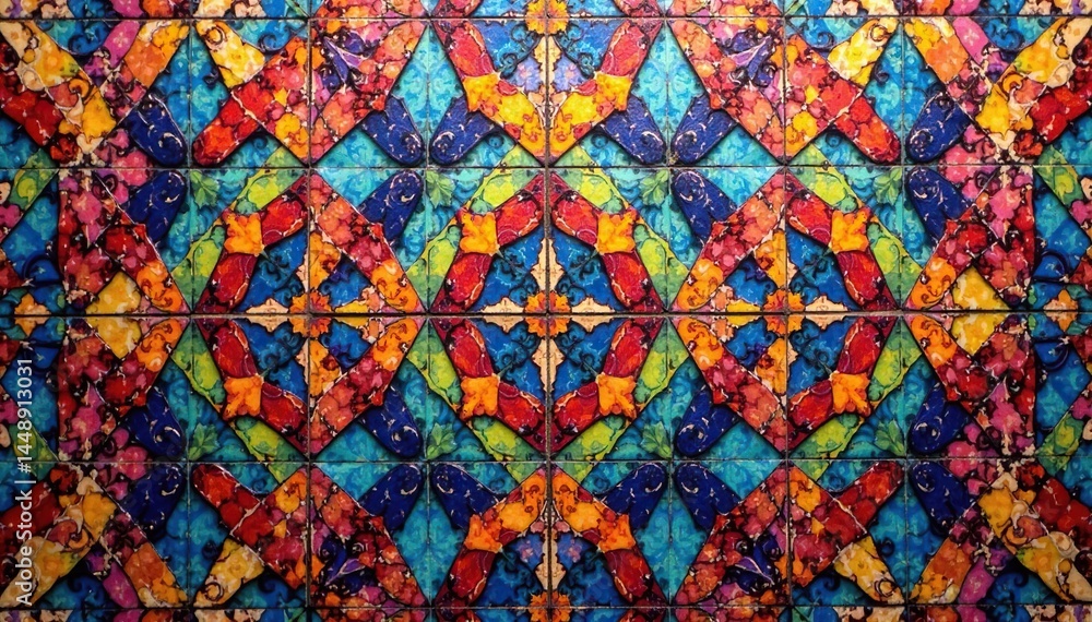 Intricate geometric tile mosaic Repeating shapes, vibrant colors , abstract, vibrant, surface Intricate geometric tile mosaic Repeating shapes, vibrant colors , abstract, vibrant, surface