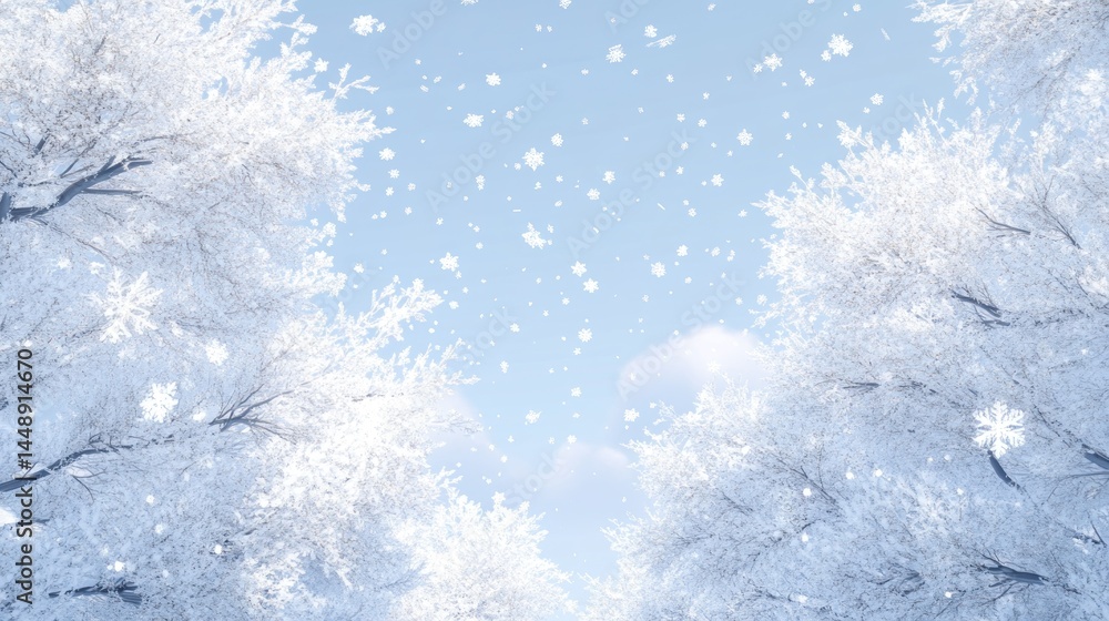 Winter Wonderland: Snow-Covered Trees Under a Light Blue Sky Winter Wonderland: Snow-Covered Trees Under a Light Blue Sky