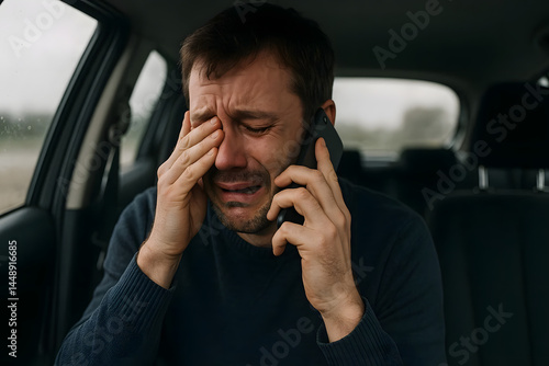 Man Crying on Phone in Car - Emotional Breakdown Scene