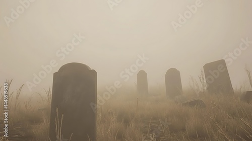 Foggy cemetery landscape