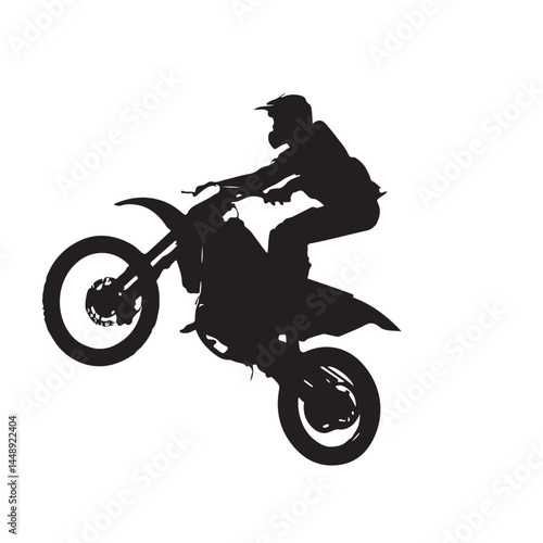 Motocross silhouette vector: dirt bike rider jumping, extreme sport, motorcycle, adventure, action, wheelie