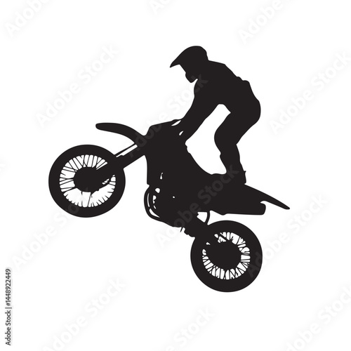 Motocross dirt bike silhouette rider doing wheelie extreme sport motorcycle vector illustration art