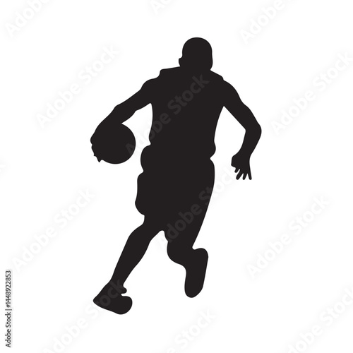 Basketball player silhouette dribbling ball vector illustration sports graphic design element art image