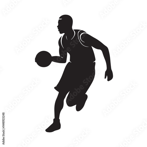 Basketball player silhouette dribbling ball vector illustration sports action graphic design element art