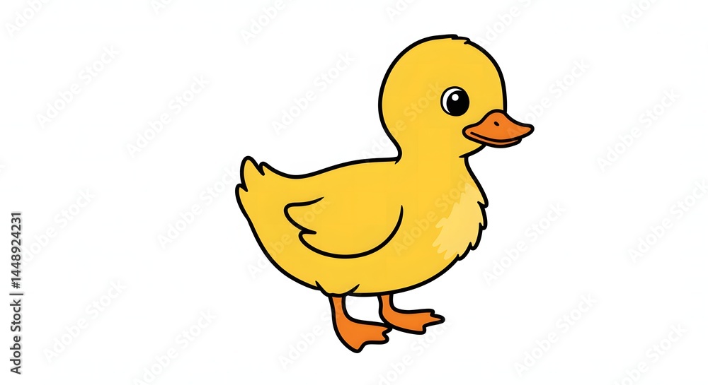 Illustration of a yellow duckling with an orange beak and feet on a white background facing right Illustration of a yellow duckling with an orange beak and feet on a white background facing right