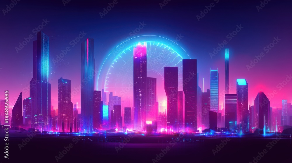 Vibrant Futuristic Cityscape with Neon Lights and Modern Architecture at Night Vibrant Futuristic Cityscape with Neon Lights and Modern Architecture at Night