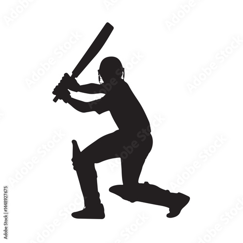 Cricket batsman silhouette vector illustration sports player hitting ball with bat isolated on white background