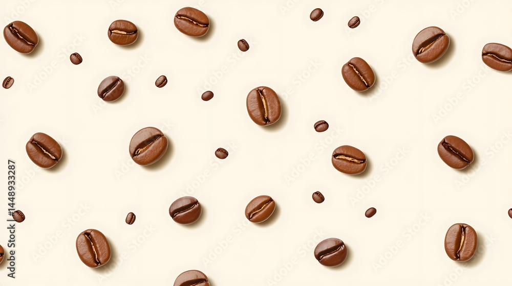 Coffee Beans Scattered on Beige Background: A Delightful Pattern Coffee Beans Scattered on Beige Background: A Delightful Pattern