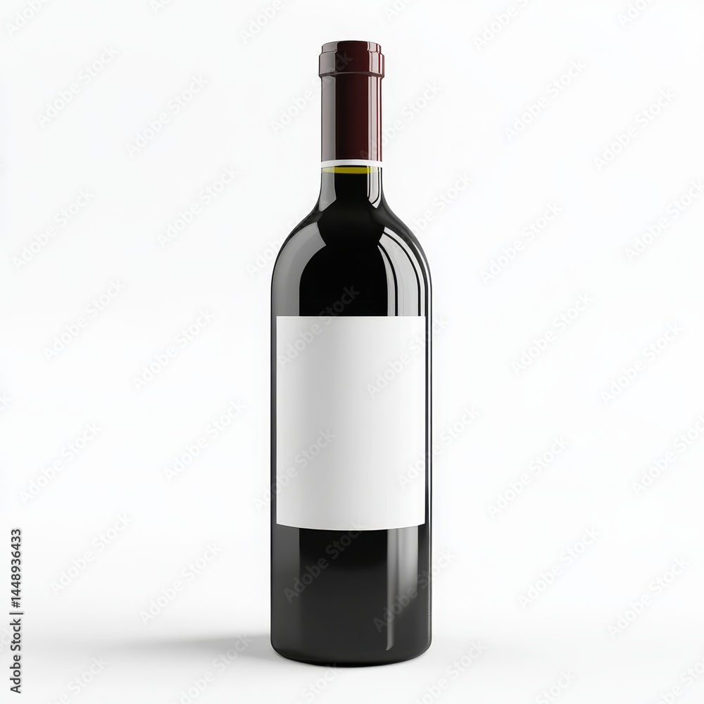 Elegant Red Wine Bottle Mockup with Blank Label on white background Elegant Red Wine Bottle Mockup with Blank Label on white background