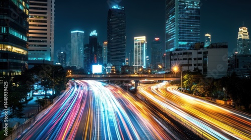 Wallpaper Mural Vibrant Cityscape: Long Exposure Captures Dynamic Traffic Flow in Urban Landscape Torontodigital.ca