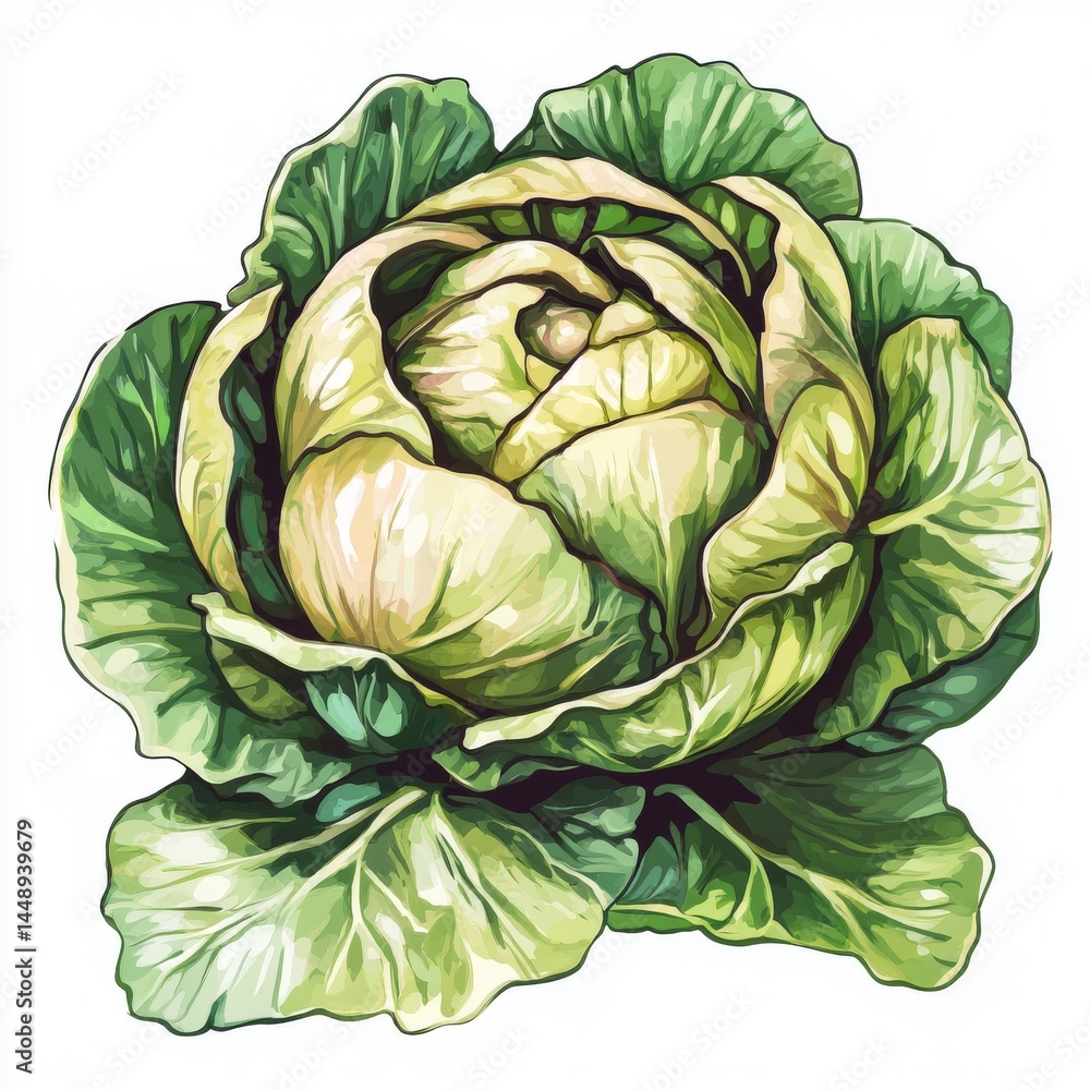 Detailed Illustration of a Fresh Cabbage on white background Detailed Illustration of a Fresh Cabbage on white background