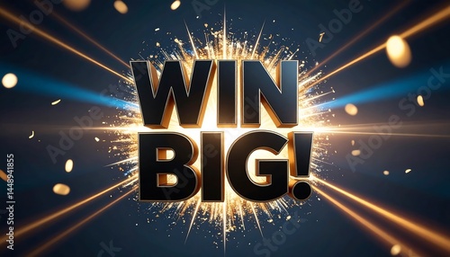 Obraz na płótnie Exciting Bright Big Win Text Display Celebrating Success with Radiant Lights and Sparkles. AI Generative w salonie