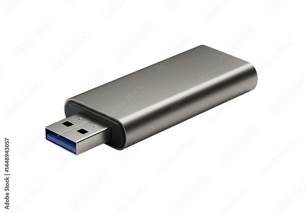 Metal USB Drive on Transparent Background for Data Storage Metal USB Drive on Transparent Background for Data Storage