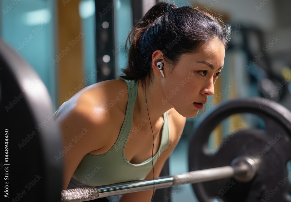 Fototapeta premium Focused woman weightlifting