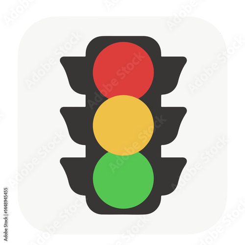 Simple traffic light icon, red yellow green, vector illustration, isolated on white background, signal, transportation, app icon, symbol, sign