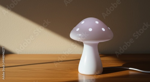 Mushroom Lamp on Wooden Table