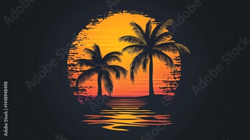 Tropical Logo with Suns and Palm Trees Vector Illustration