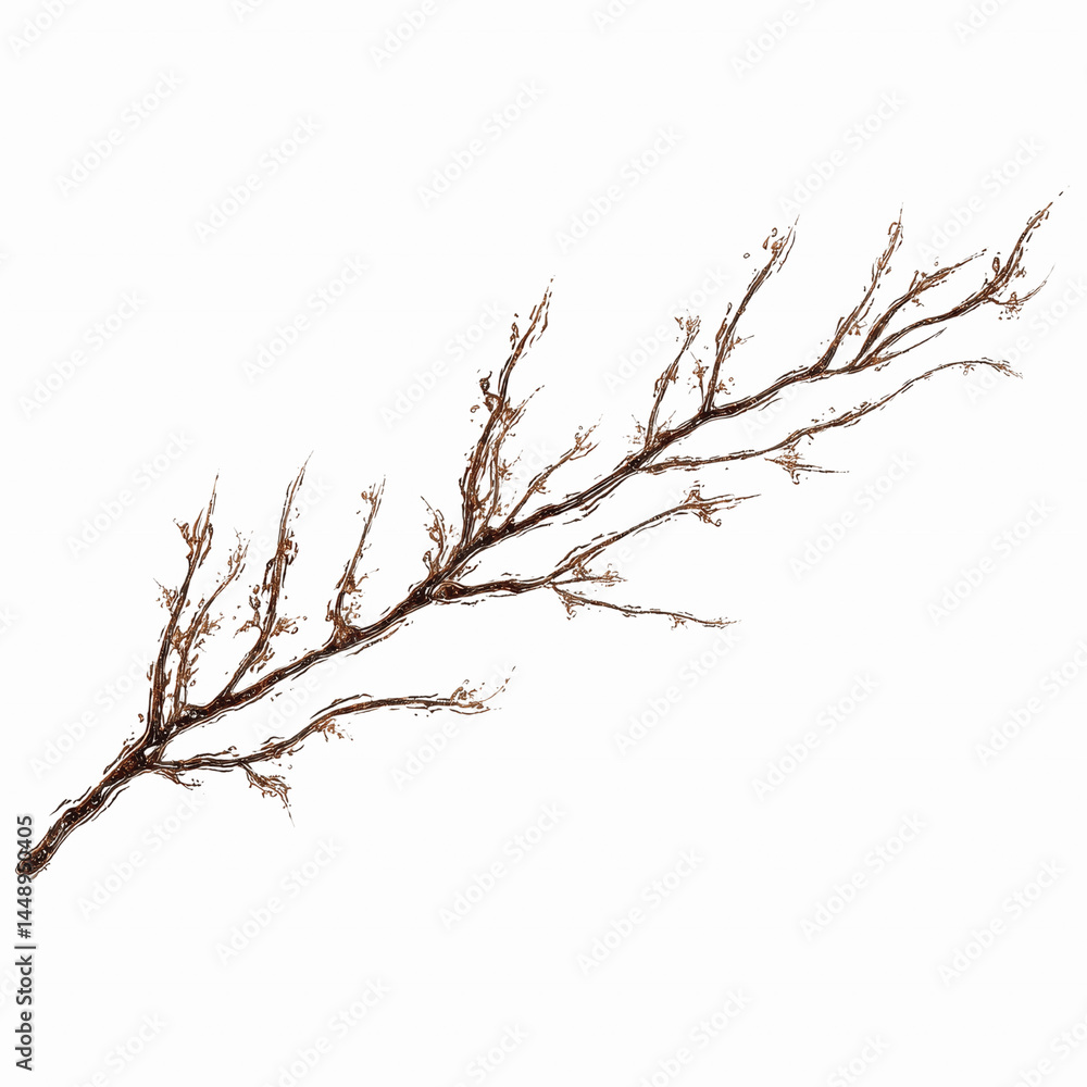 Fototapeta premium Dried Branch on a Maroon Textured Transparent background - Autumnal Botanical Design Element