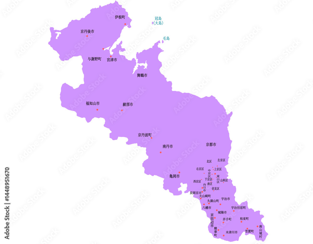 Obraz premium 京都府 地図 紫 斑点 イラスト