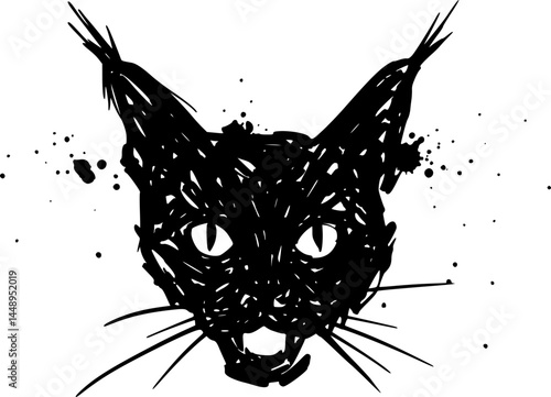 Symbolic image of an animal from the giant cat 
Abstract ink drawing, chaotic lines and splatters, black and white, pen sketches,gestural marks, vector