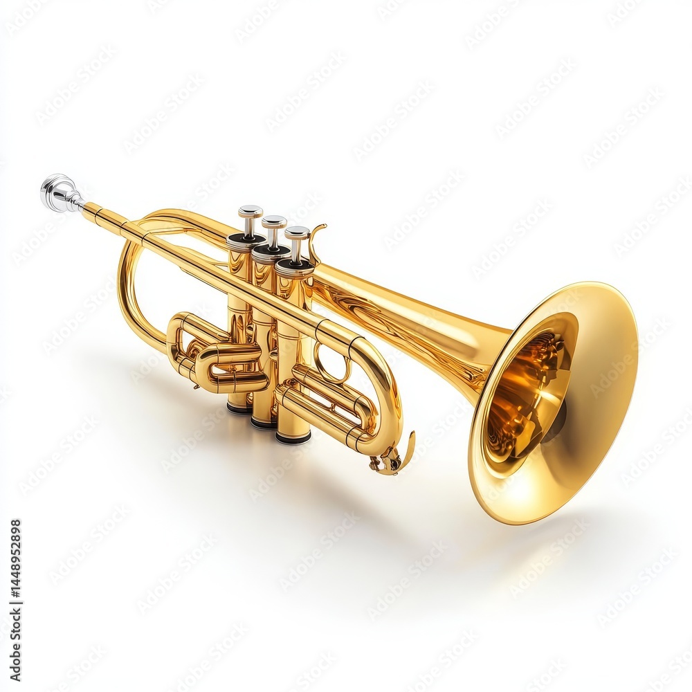 Obraz premium Golden Trumpet Instrument. High-Quality Brass Musical Instrument. on white background