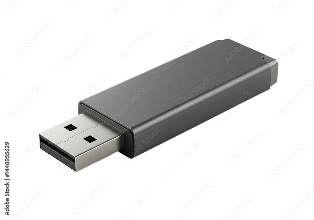 Closeup of Metal USB Drive for Data Storage on Transparent Background Closeup of Metal USB Drive for Data Storage on Transparent Background