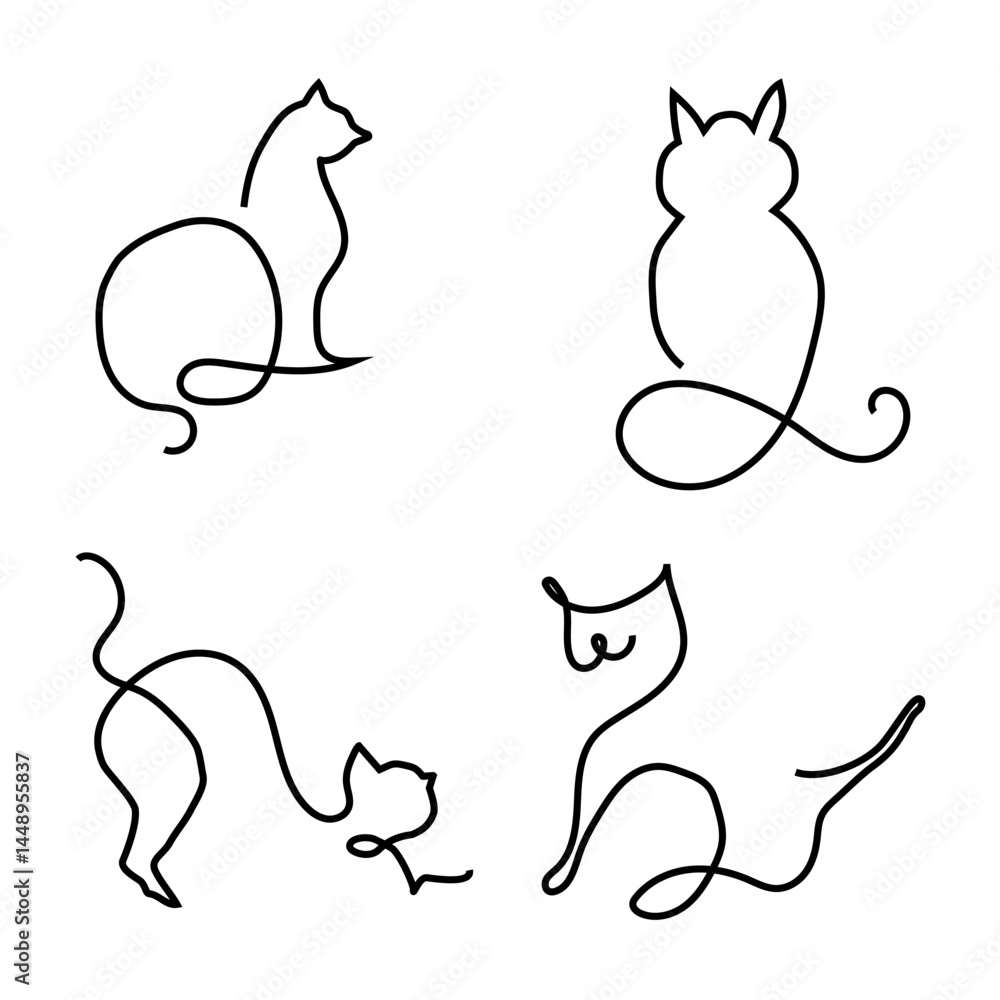 Line cat illustration. Minimal feline icons. Abstract pet figures. Vector animal contour. Line cat illustration. Minimal feline icons. Abstract pet figures. Vector animal contour.