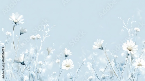 Simple and refreshing daisy design with chamomile flowers on soft blue background generative ai