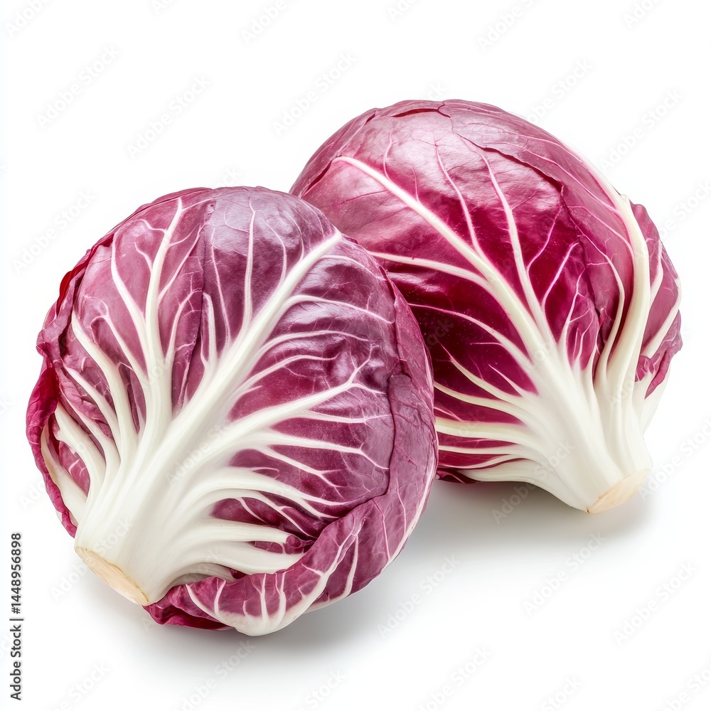 Fototapeta premium Radiant Red Radicchio: A Vibrant Vegetable for Healthy Eating on white background