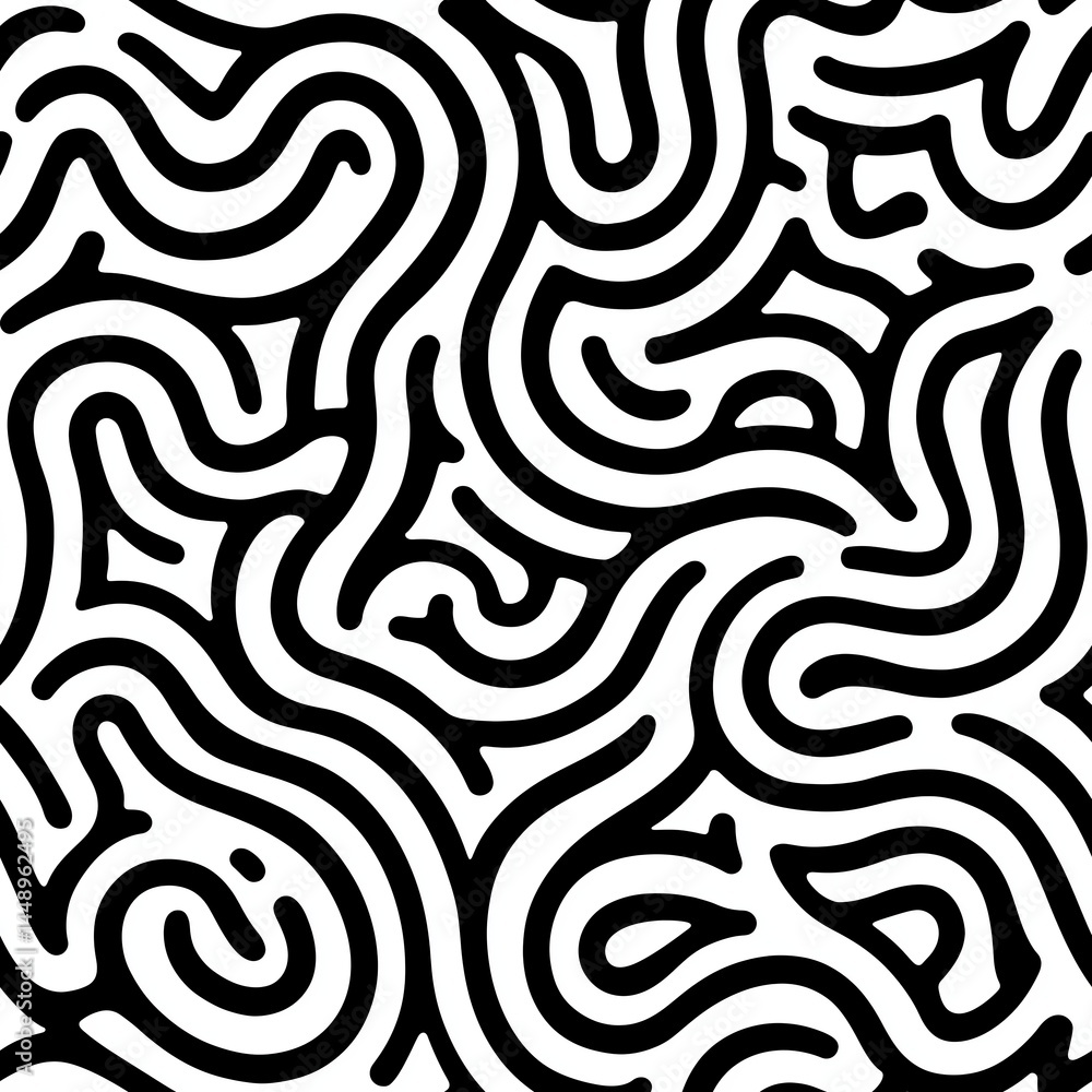 Abstract Black and White Swirling Lines Seamless Pattern Design for Modern Backgrounds and Textures Abstract Black and White Swirling Lines Seamless Pattern Design for Modern Backgrounds and Textures