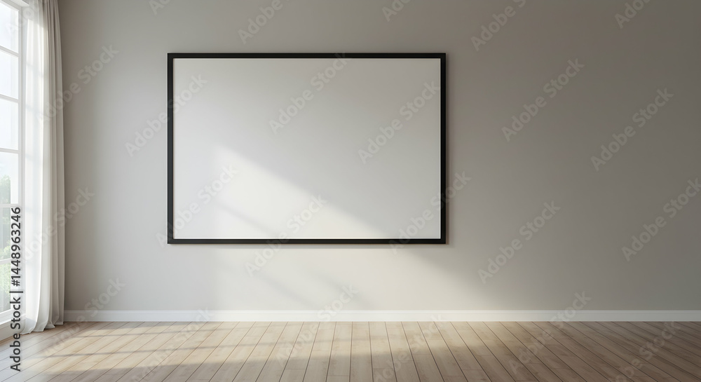 Minimalist Interior with Blank Frame on Wall in Modern Space Minimalist Interior with Blank Frame on Wall in Modern Space
