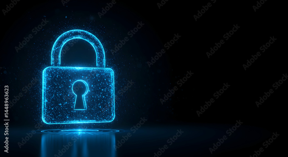 Fototapeta premium Digital Security Concept with Glowing Lock on Dark Background