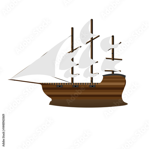 Medieval sailing ship in flat style
