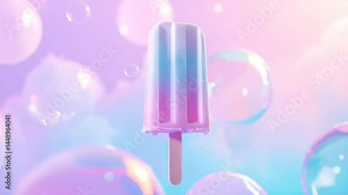 Sweet Pastel Popsicle Dream: A whimsical image of a melting popsicle amidst pastel bubbles, evoking a feeling of summer joy and carefree bliss.
