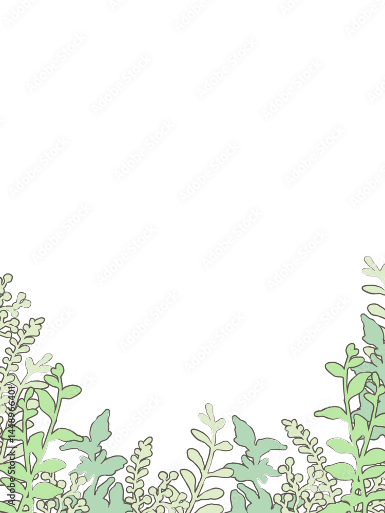 Obraz premium 手描き風・ナチュラルな雰囲気の、植物のフレーム型背景