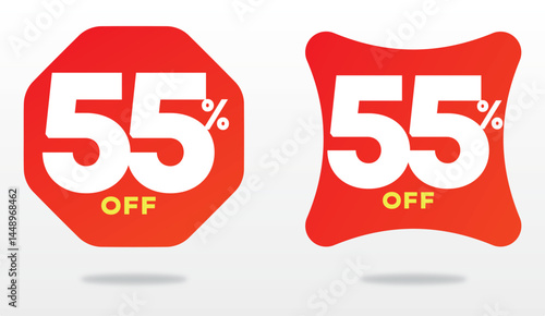 55% off. Price, positive, product, label, sticker. Value, set, market, economy, offer, tag product sale store. Set, icon, vector