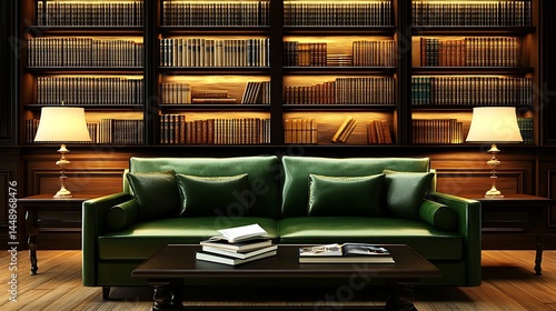 Elegant library room interior scene