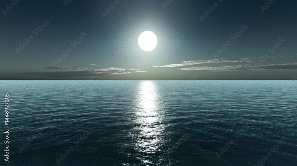 A serene celestial scene over a tranquil sea. A serene celestial scene over a tranquil sea.