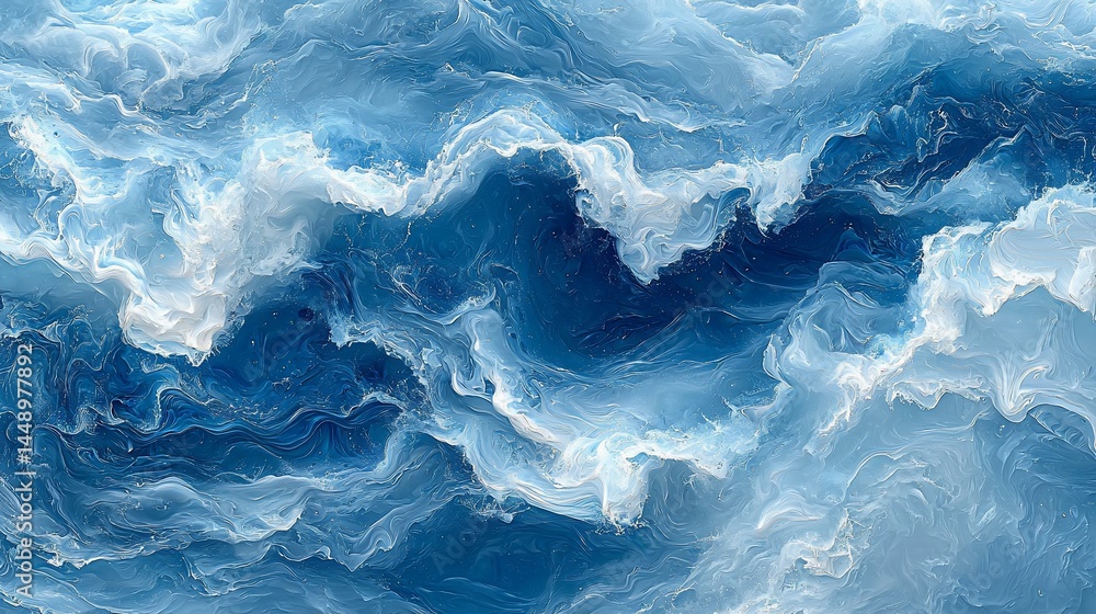 Fototapeta premium Abstract ocean waves background, deep blue and white