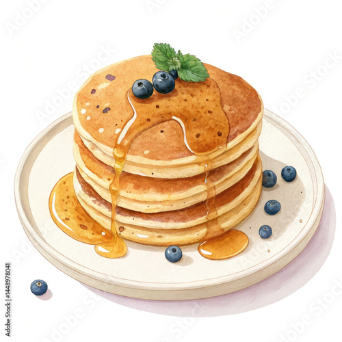 stack of pancakes on a plate isolated on white background