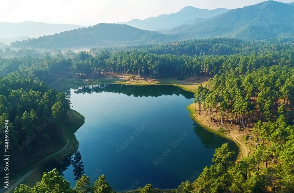 Serene Lake Reflections: A Captivating Aerial View of Nature's Harmony Serene Lake Reflections: A Captivating Aerial View of Nature's Harmony