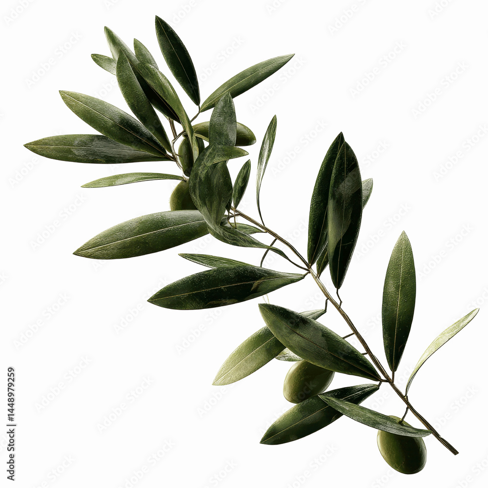 Fototapeta Lush Olive Branch with Ripe Olives, Isolated on Gray Transparent background